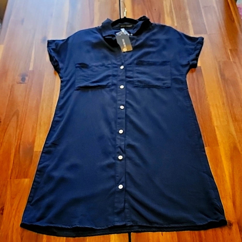 Navy blue button down shirt dress, size Small